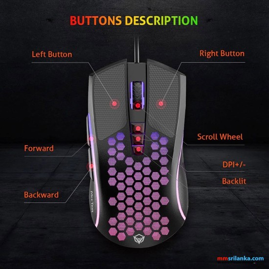 Meetion GM015 Lightweight Honeycomb RGB Gaming Mouse (6M)